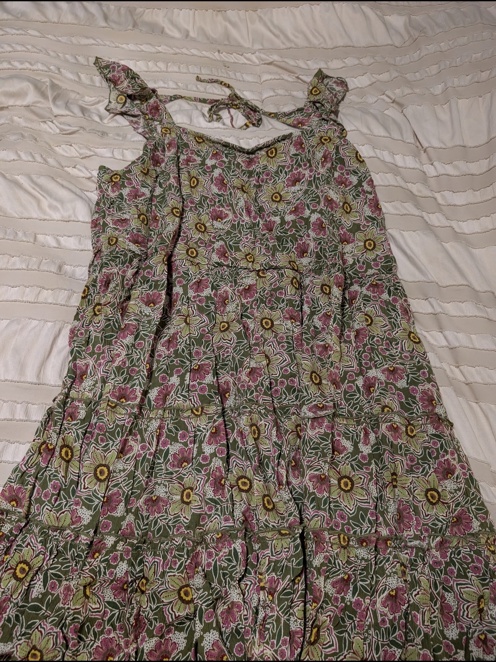 Maurices Green Floral Sundress with Pink & Yellow Flowers